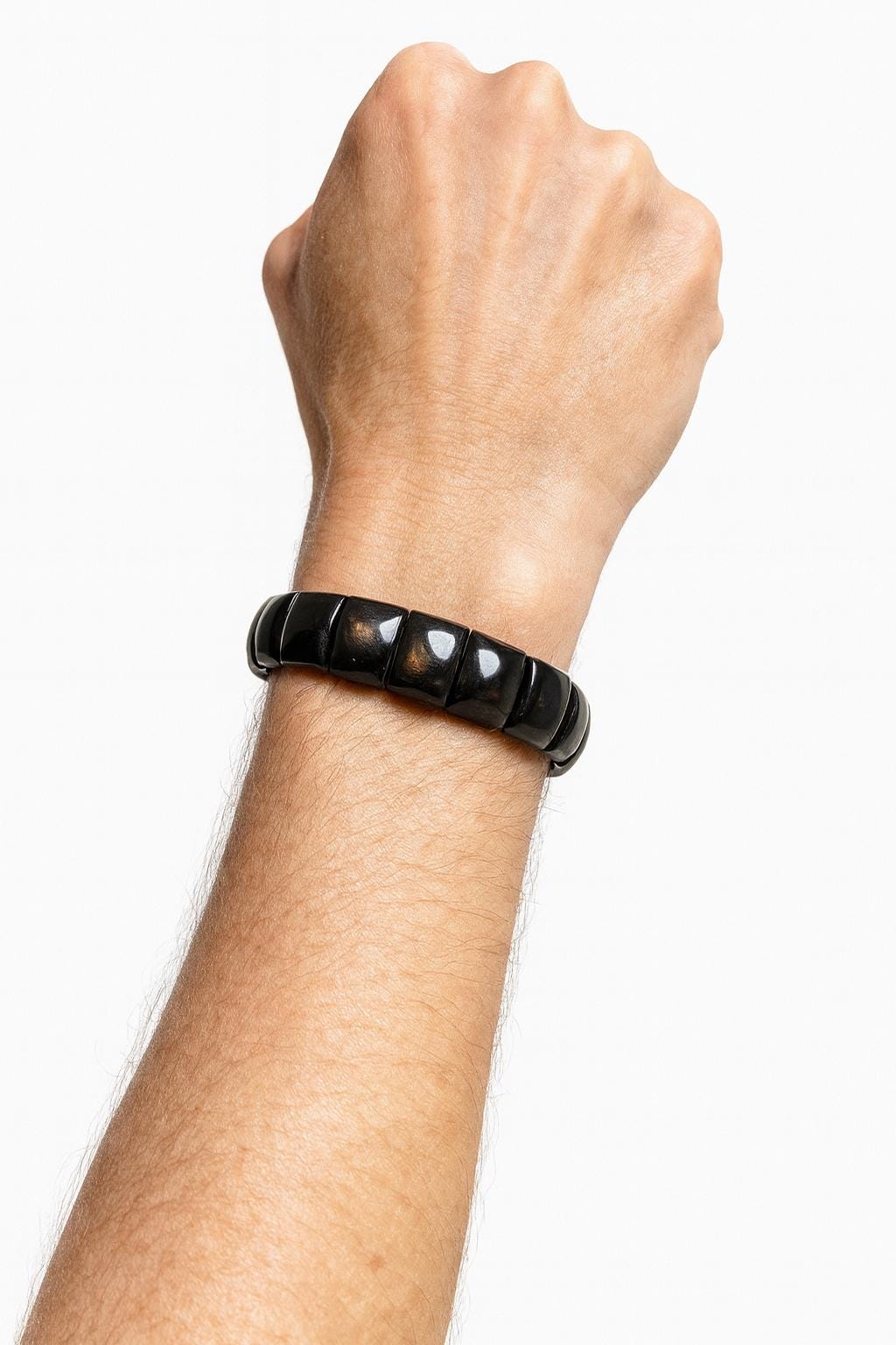 Hypersteen Armband – Luxe Donkere Glans • Shadow Cat’s Eye • 12mm Rechthoekige Kralen • Handgemaakt Sieraad - Hyperstheen bracelet