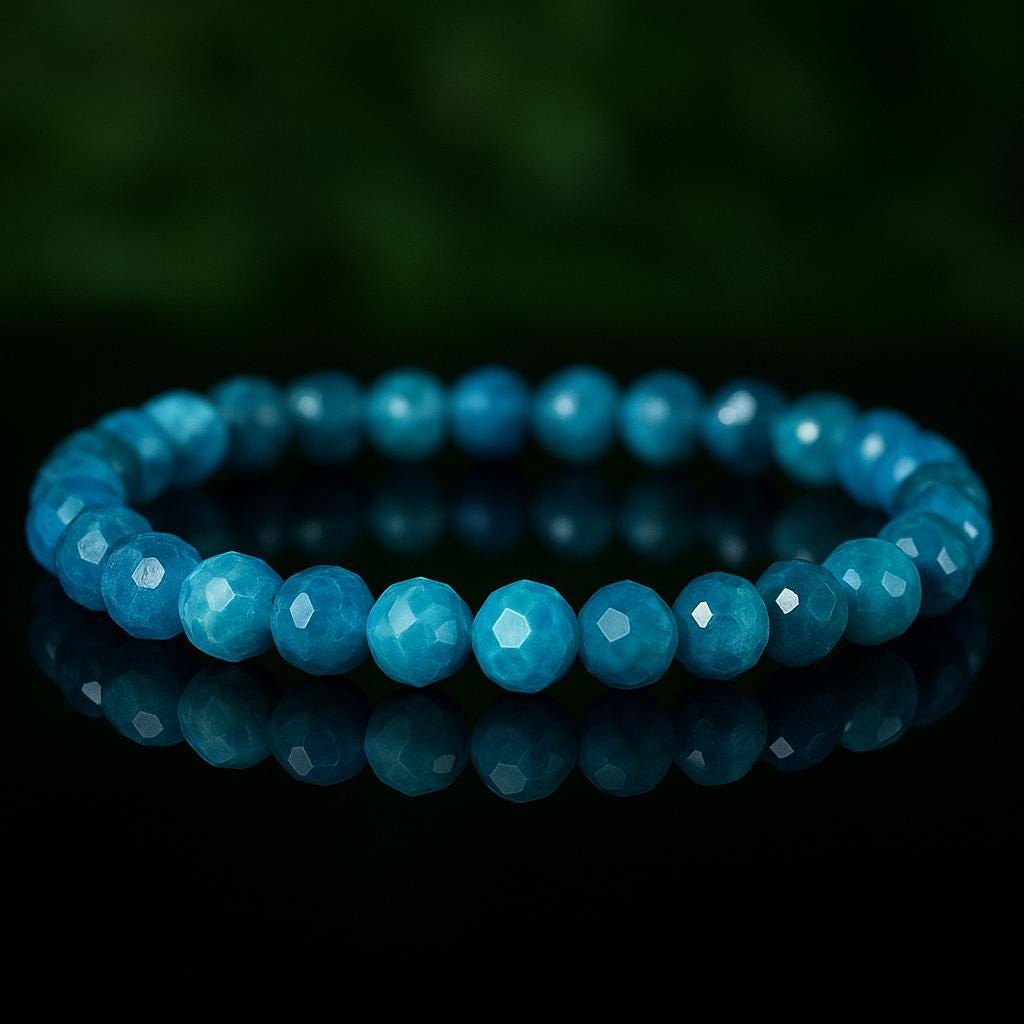 Faceted Apatite Bracelet – Blue Gemstone Jewelry – Apatiet Armband – Clarity & Manifestation Gift — AAA+ kwaliteit kralen van 6mm