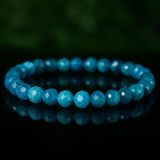Faceted Apatite Bracelet – Blue Gemstone Jewelry – Apatiet Armband – Clarity & Manifestation Gift — AAA+ kwaliteit kralen van 6mm