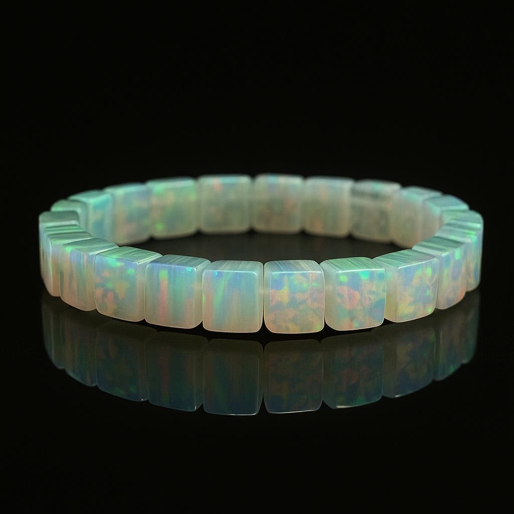 Opal Cube Bracelet – Iridescent Gemstone Jewelry – Synthetisch Opaal Armband – Handmade Minimalist Gift— lab grown