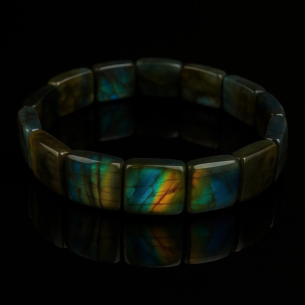 Labradoriet Armband – Natural Labradorite Bracelet – Handgemaakt Edelsteen Sieraad – Rainbow Flash Stone – Stretch Bracelet – Unisex