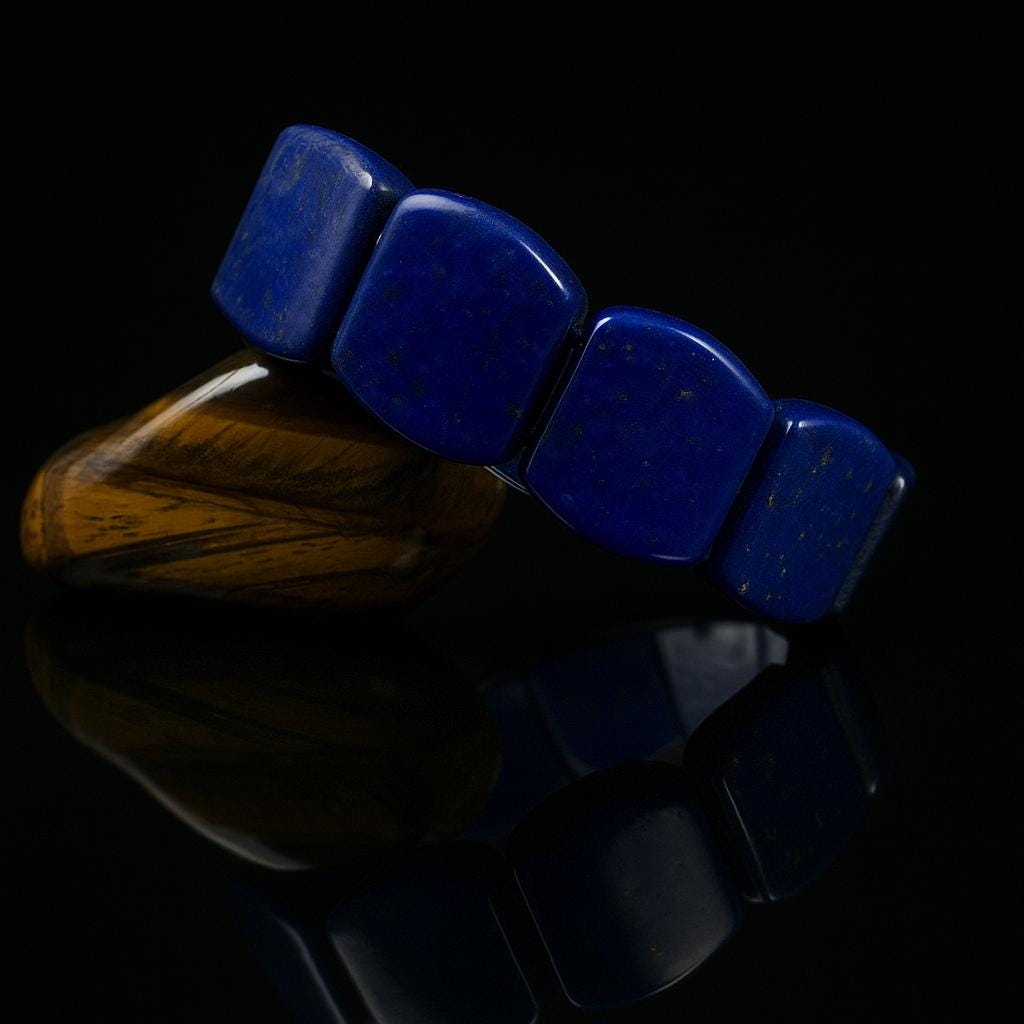 Lapis Lazuli Bracelet – Natural Blue Gemstone Jewelry – Rechthoekige Edelsteen Armband – Statement Gift