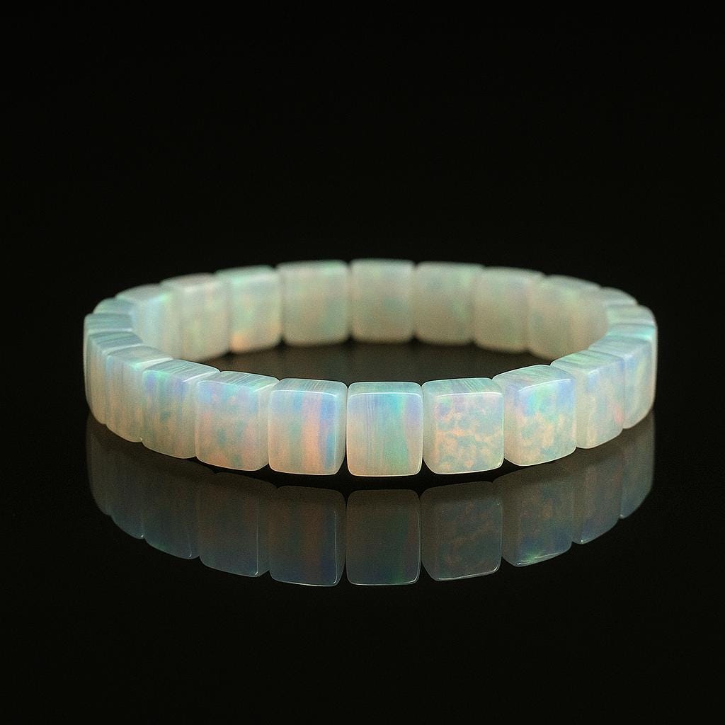Opal Cube Bracelet – Iridescent Gemstone Jewelry – Synthetisch Opaal Armband – Handmade Minimalist Gift— lab grown