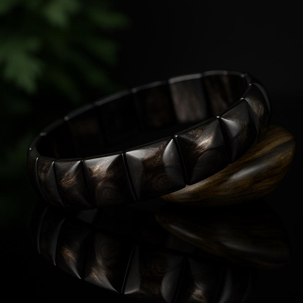 Hypersteen Armband – Luxe Donkere Glans • Shadow Cat’s Eye • 12mm Rechthoekige Kralen • Handgemaakt Sieraad - Hyperstheen bracelet