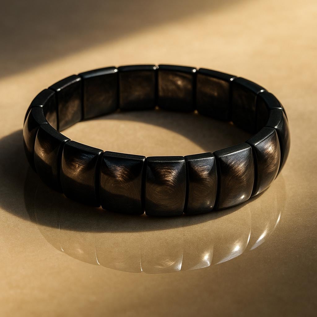 Hypersteen Armband – Luxe Donkere Glans • Shadow Cat’s Eye • 12mm Rechthoekige Kralen • Handgemaakt Sieraad - Hyperstheen bracelet
