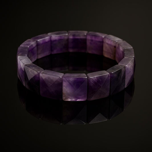Amethyst Bracelet – Polished Rectangle Beads – Luxe Edelsteen Armband – Spiritual Healing Jewelry – Handmade Gift