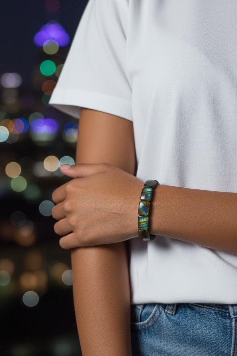 Labradoriet Armband – Natural Labradorite Bracelet – Handgemaakt Edelsteen Sieraad – Rainbow Flash Stone – Stretch Bracelet – Unisex