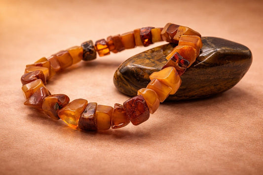Baltic Amber Bracelet • Dark Butterscotch Chips • Natural Amber Jewelry • Handmade Amber Armband