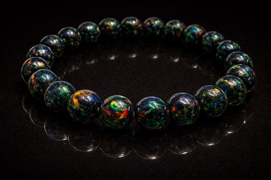 Black Synthetic Opal Bracelet • 6 mm Beads • Handmade Modern Jewelry • Zwart Opaal Armband