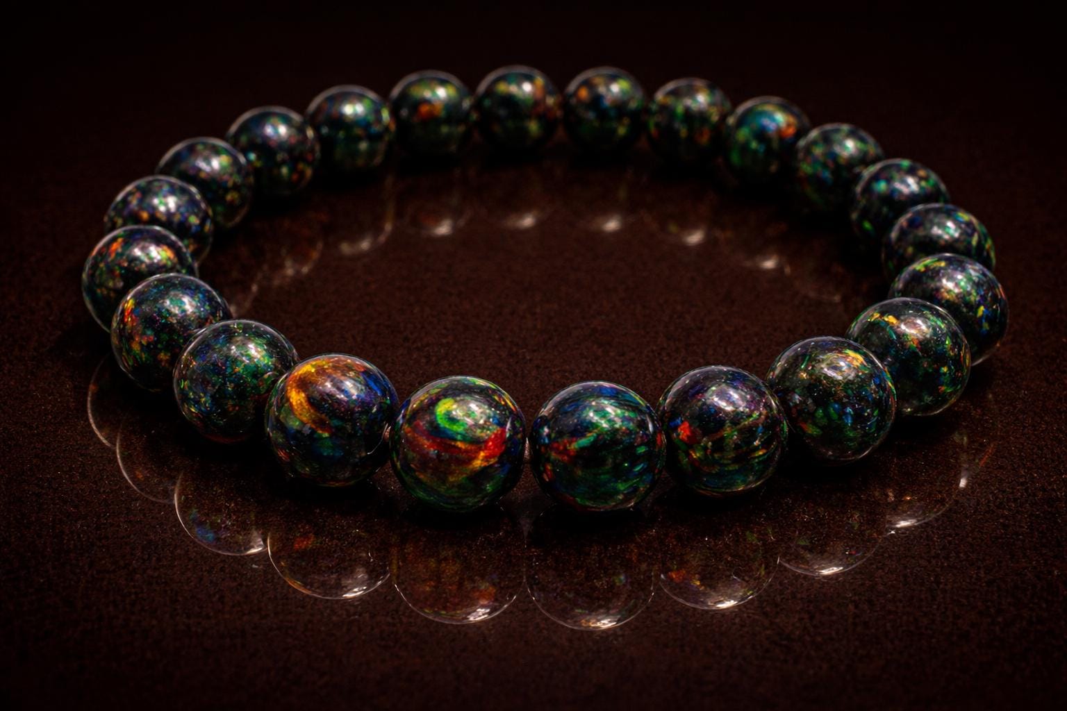 Black Synthetic Opal Bracelet • 6 mm Beads • Handmade Modern Jewelry • Zwart Opaal Armband