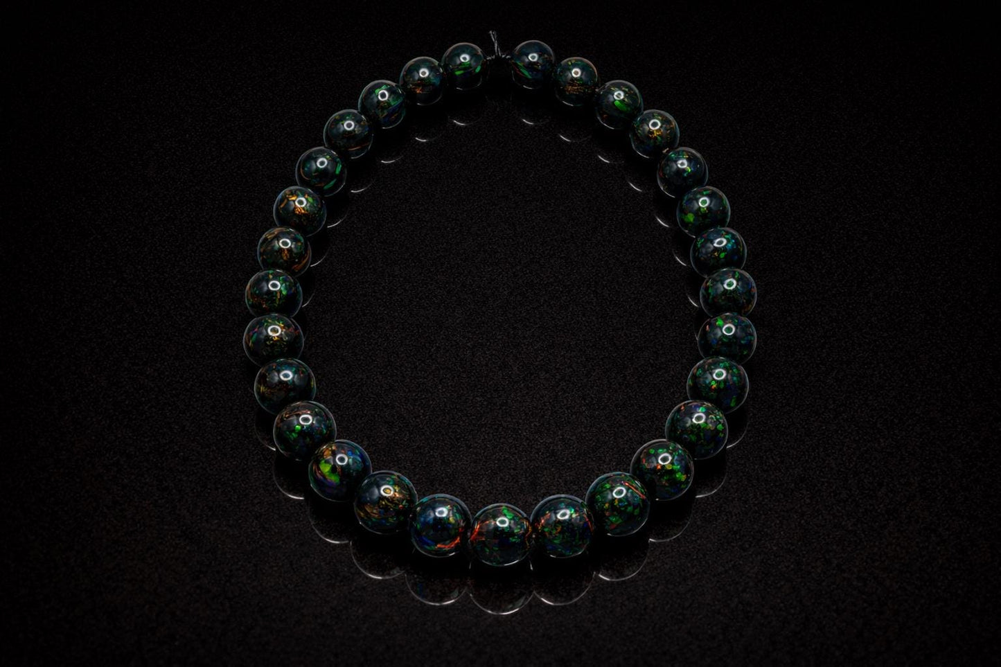 Black Synthetic Opal Bracelet • 6 mm Beads • Handmade Modern Jewelry • Zwart Opaal Armband