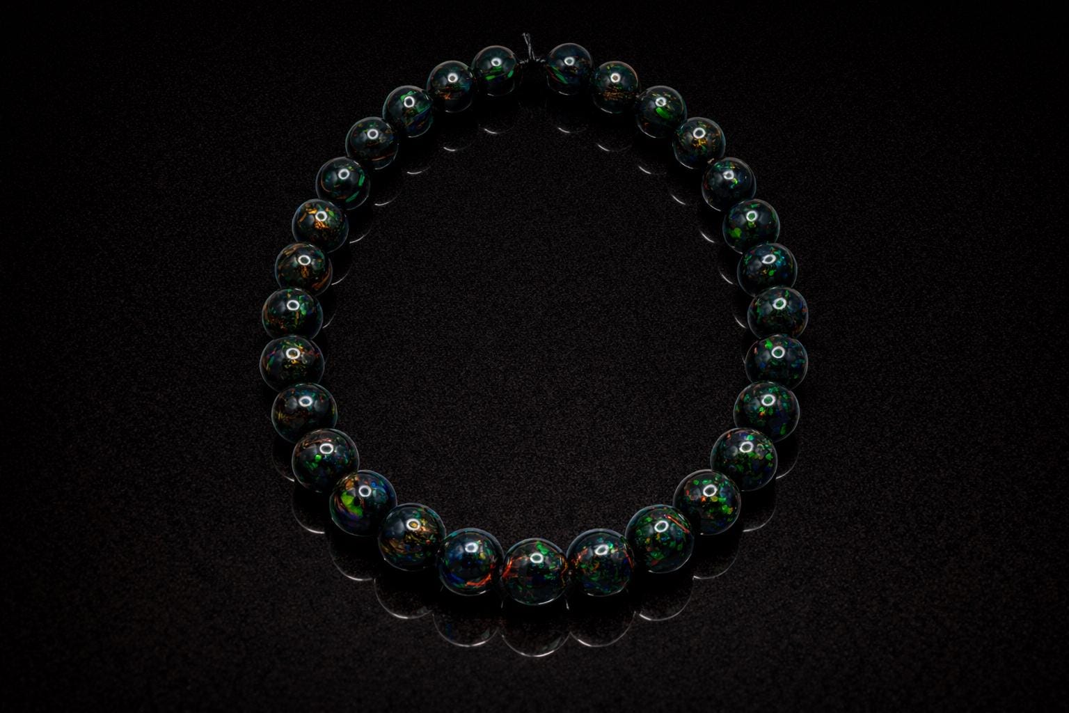 Black Synthetic Opal Bracelet • 6 mm Beads • Handmade Modern Jewelry • Zwart Opaal Armband