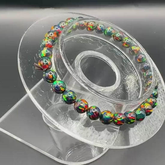 Black Synthetic Opal Bracelet • 6 mm Beads • Handmade Modern Jewelry • Zwart Opaal Armband