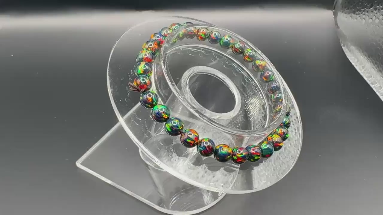 Black Synthetic Opal Bracelet • 6 mm Beads • Handmade Modern Jewelry • Zwart Opaal Armband